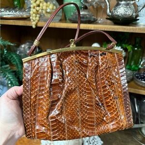 Vintage Elegant Brown Snakeskin Handbag
